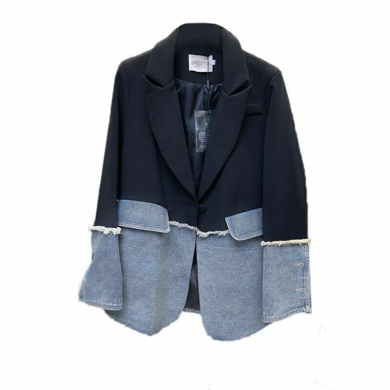 

Small suit jacket female 2020 spring and autumn design sense niche new Korean denim irregular stitching top