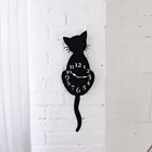 Шикарные настенные часы с черной кошкой, сменные часы с кошачьим хвостом, акриловые часы с наклейкой, 12 часов отображения времени с иглой, напоминание о времени, кошка, таймер