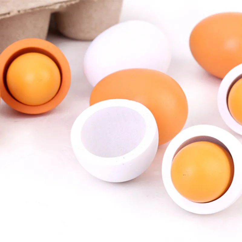 

6PCS Wooden Eggs Yolk Pretend Play Kitchen Food Cooking Kids Children Baby Toy
