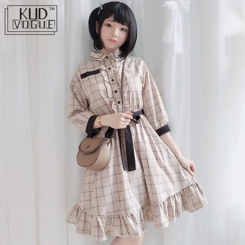 Платье Лолиты для девочек симпатичное винтажное платье в клетку с рюшами косплея весна лето японская юбка