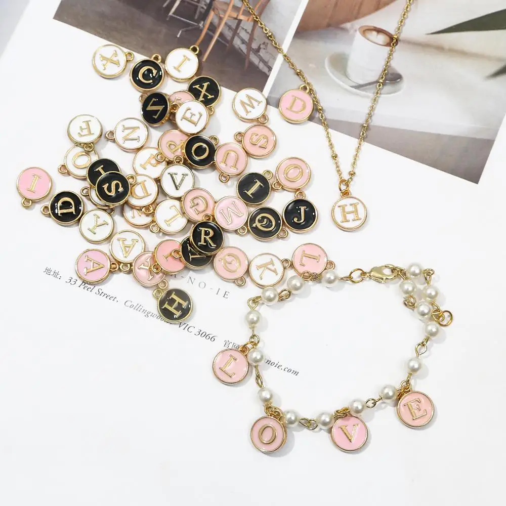 

10pcs 12mm Alphabet Letter Enamel Charms Initial Pendants For Jewelry Making Handmade Beads DIY Bracelet Earrings Necklace