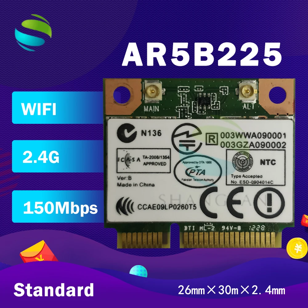 Atheros AR9485 AR5B225 WCNB608AH AR9004WB 1NG Половина мини PCI Express bluetooth4.0 150 Мбит/с WLAN Wi Fi Беспроводной