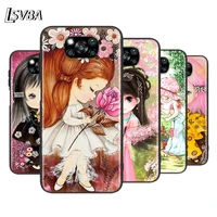 little girl and flowers for xiaomi poco x2 x3 nfc m2 m3 f1 f2 c3 pro mi mix 3 play a3 a2 a1 cc9e cc9 5x 6x 5 6 lite phone case