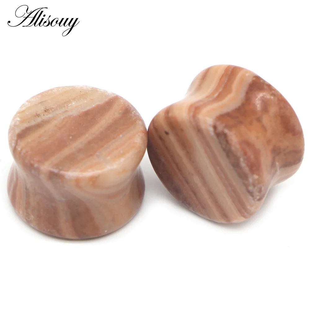 919f Bacon Stone Alisouy, 2 шт., натуральные каменные расширители для ушей, беруши, тоннели, 6 мм-16 мм, ушные растяжки, конусные пирсинг, ювелирные изделия - Окраска металла: 919f Bacon Stone