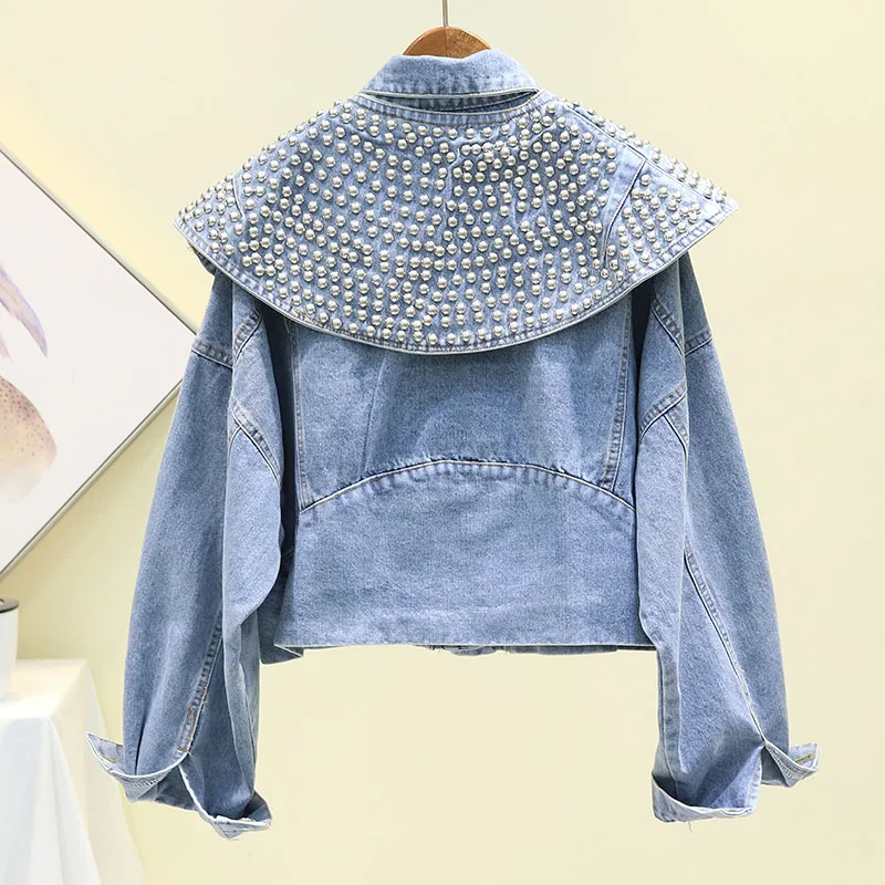Куртка женская джинсовая с заклепками модный свободный жакет из денима в стиле