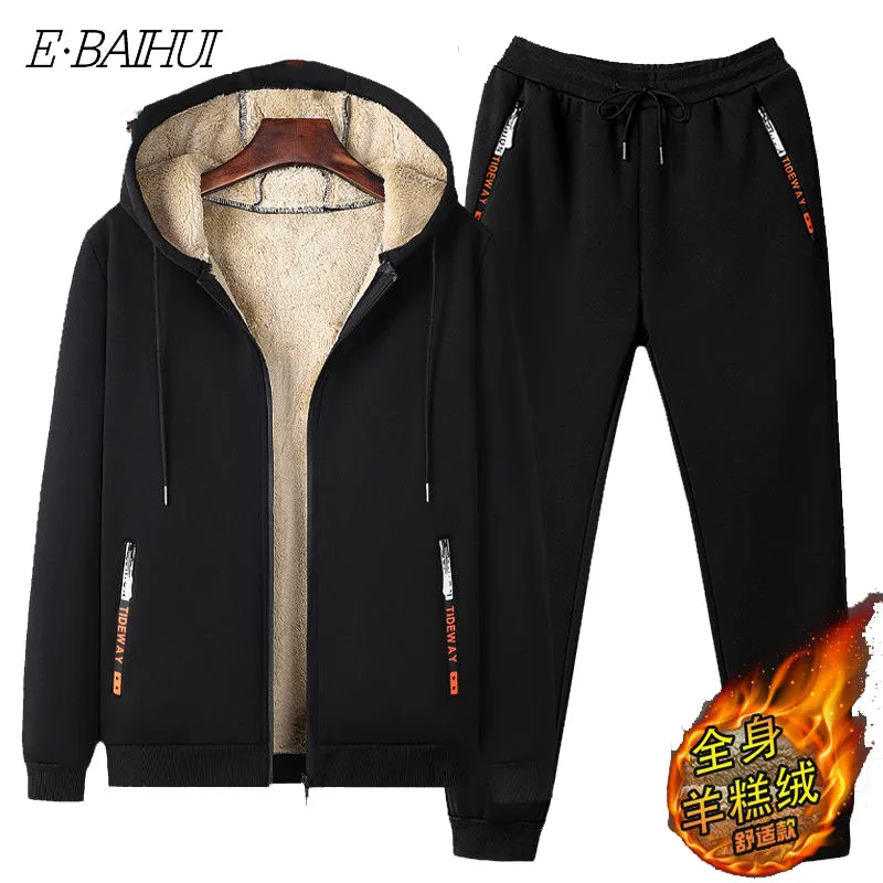 

Lamb Cashmere Tracksuit Men Thick Men Hoodie+Pant Winter Brand Casual Hooded Track Suit Warm Cashmere Winter Fleece Sweatshirt