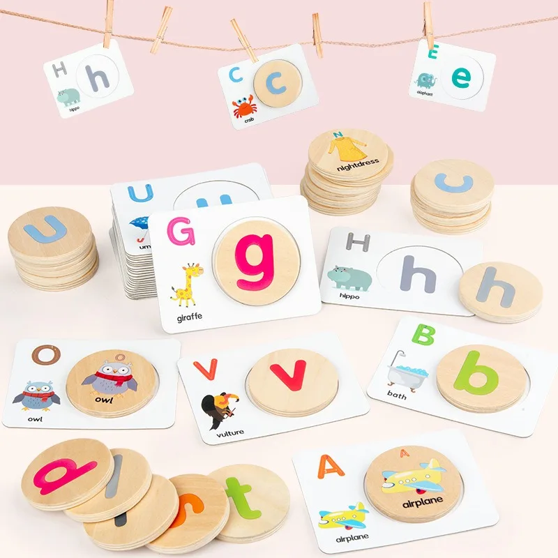26 letras en ingl&eacute;s de tarjeta cognitiva beb&eacute; la educaci&oacute;n de la primera infancia hechizo palabra juego de la iluminaci&oacute;n de inteligencia de juguete de madera-0