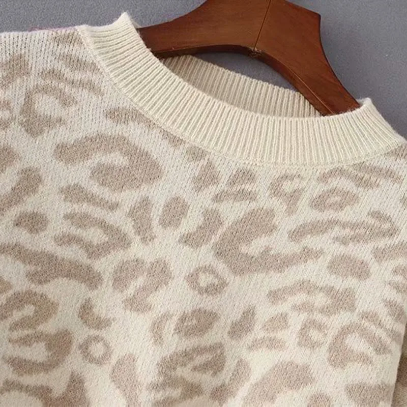 Леопардовый вязаный женский свитер пуловер зимний толстый с длинным рукавом 2020