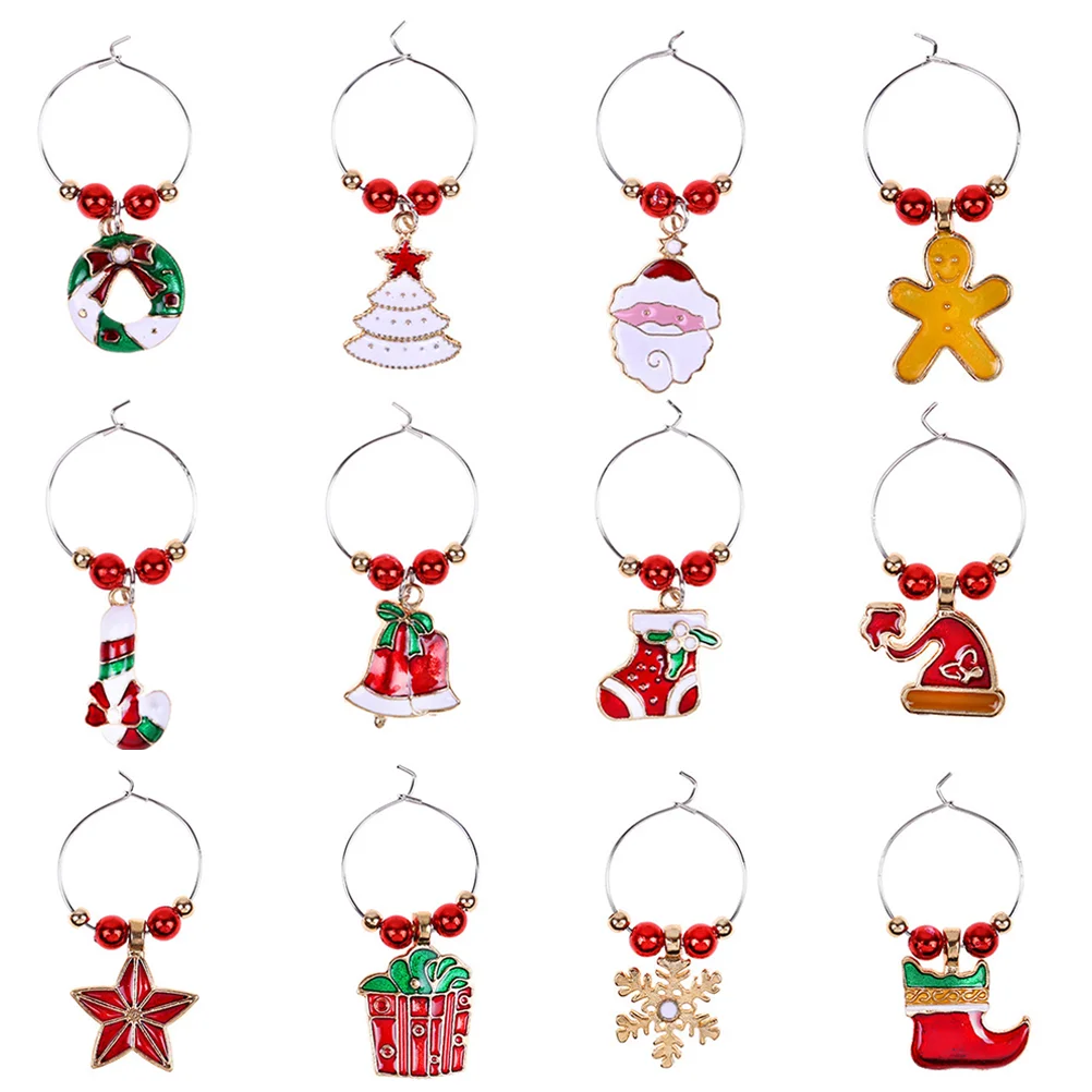 

12Pcs Christmas Party Glass Pendant Glass Cup Metal Ring Decorations