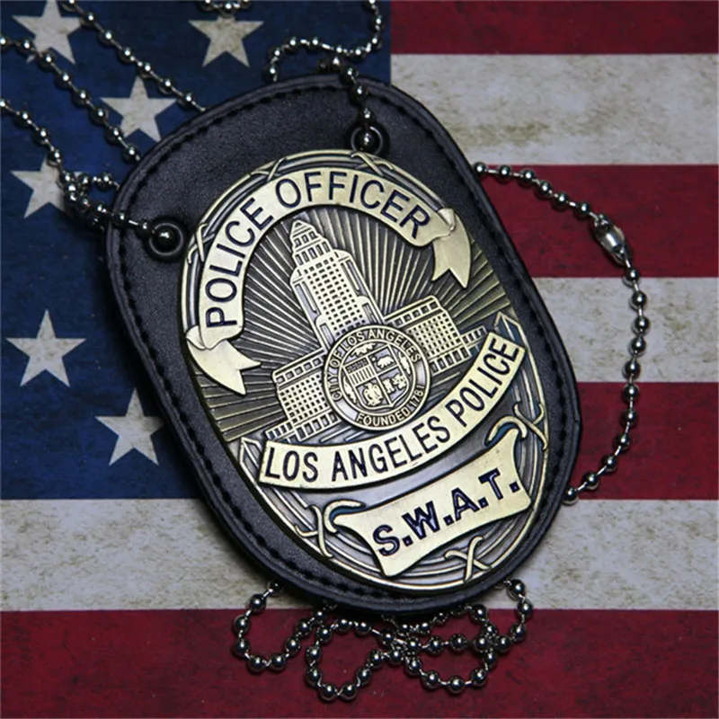 1 шт. LA Police SWAT полицейский кожаные значки держатель для ID карты 1:1 с цепочкой для мужчин подарок косплей коллекция 2 вида - Окраска металла: C