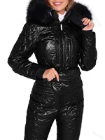 ski jumpsuit women winter outerwear fur collar trim hooded snowsuit long sleeve onesie skiing jackets parka one piece ski suit