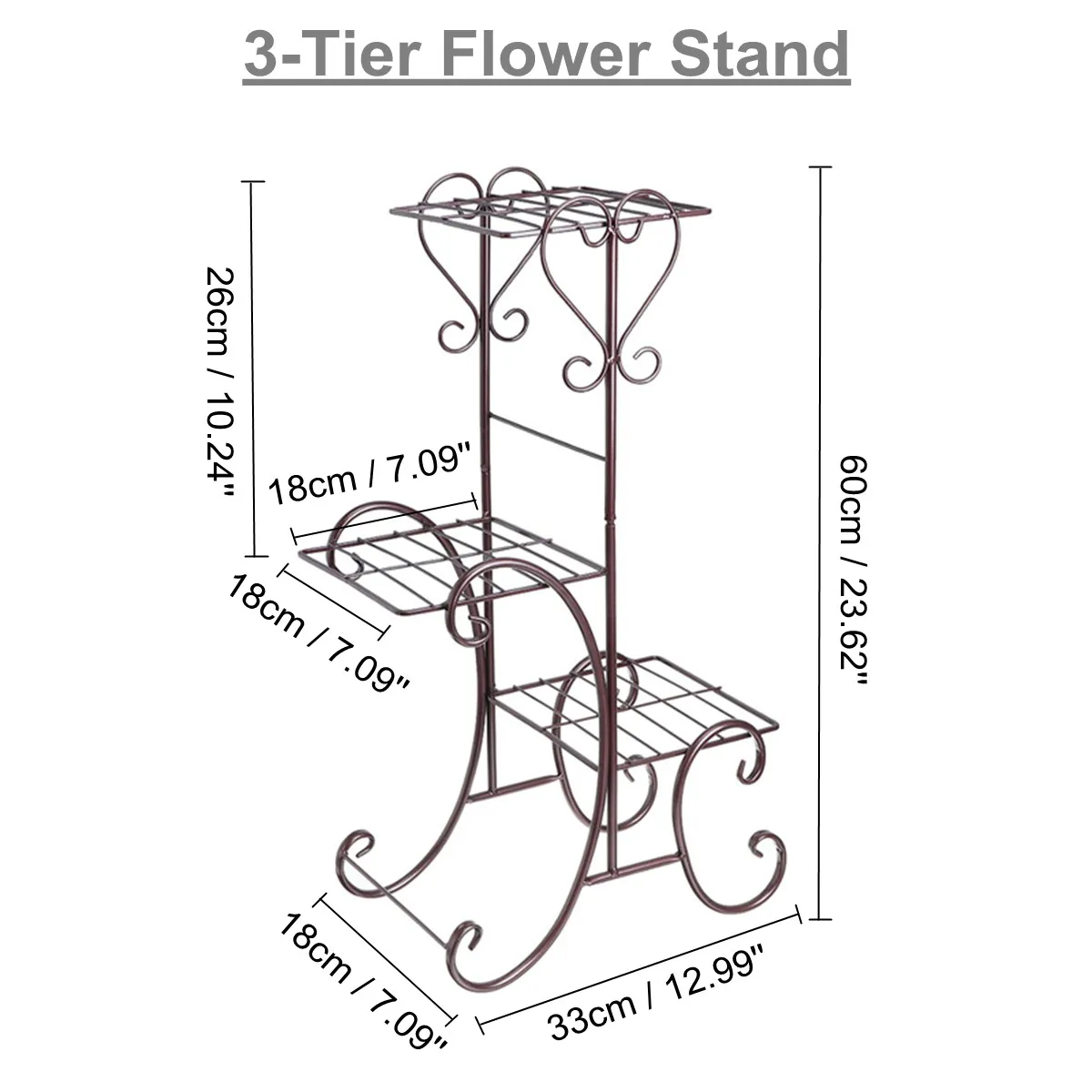 

3 Tier Floor Iron Flower Stand Metal Plant Pot Stand Display Shelf Balcony Storage Rack Home Decorations for Livingroom