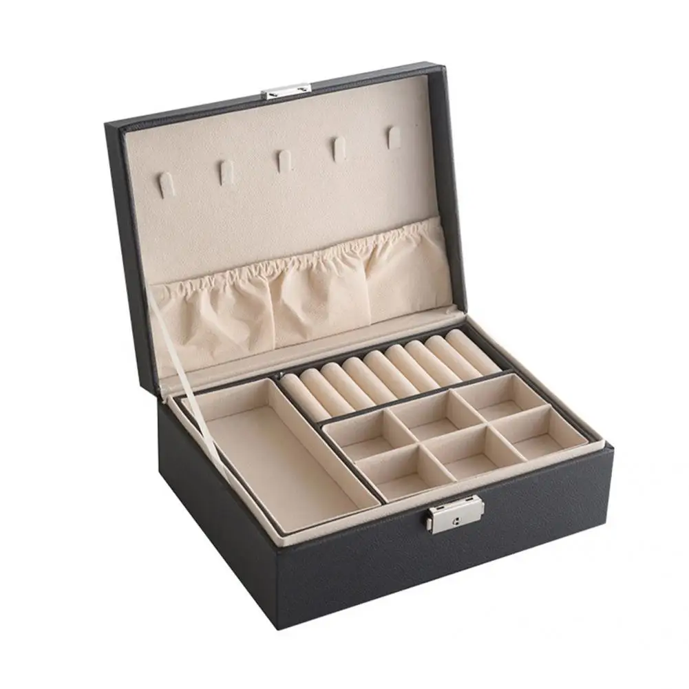 

Attractive Large Capacity Detachable Jewelry Storage Box Micro Fiber Leather Jewelry Storage Box Double-layer for Gifts