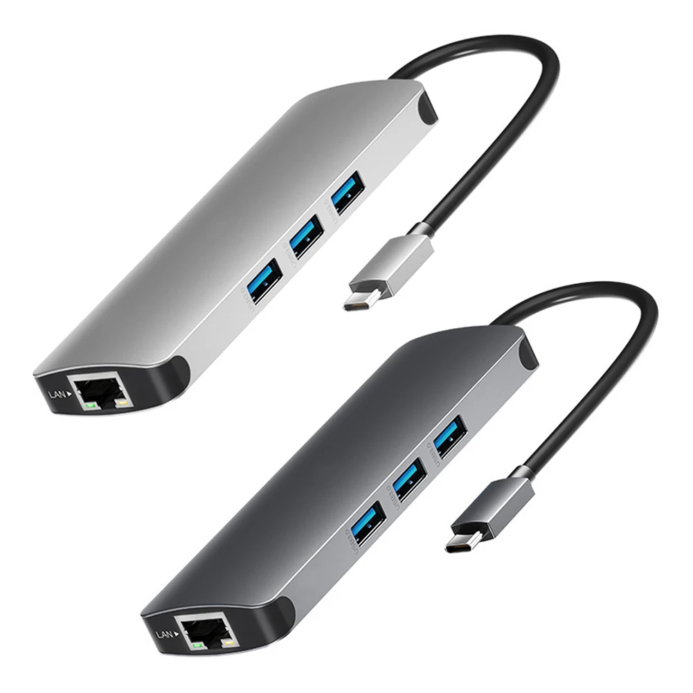 

USB C концентратор, многопортовый адаптер HDMI-совместимый TF AUX PD RJ45 HDMI-совместимый кардридер для быстрой зарядки с 3 портами USB 3,0