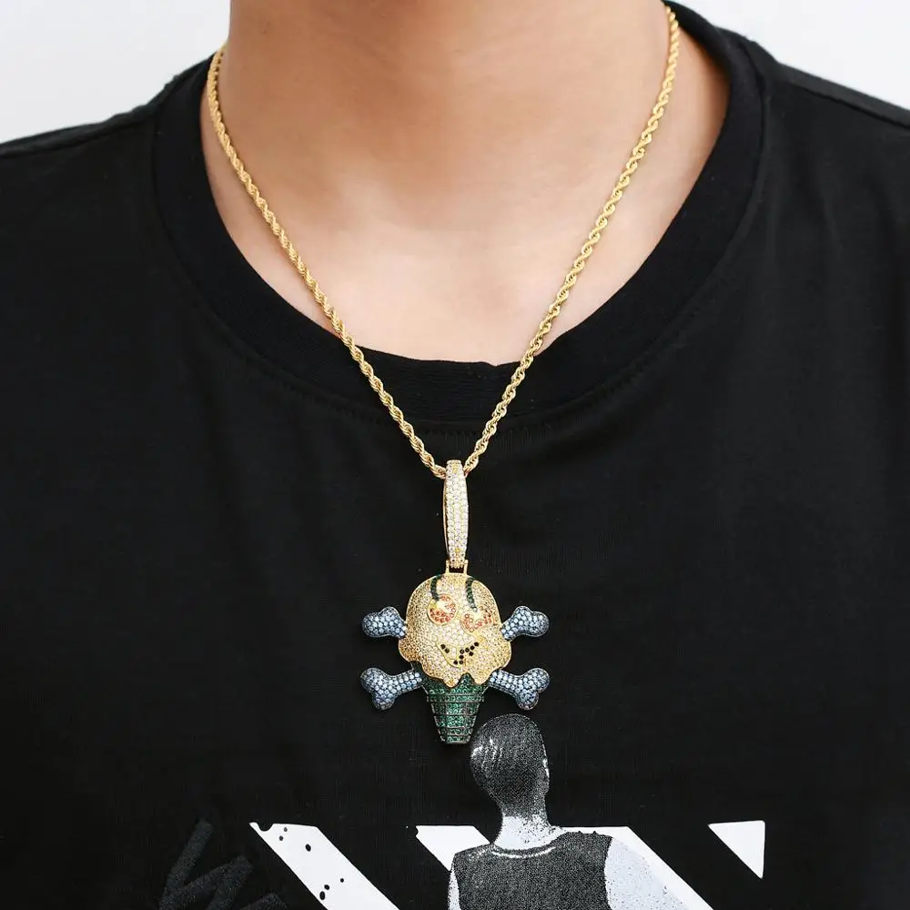 Хип-хоп AAA CZ камень проложили Bling Iced Out пиратское мороженое Подвеска Ожерелье для