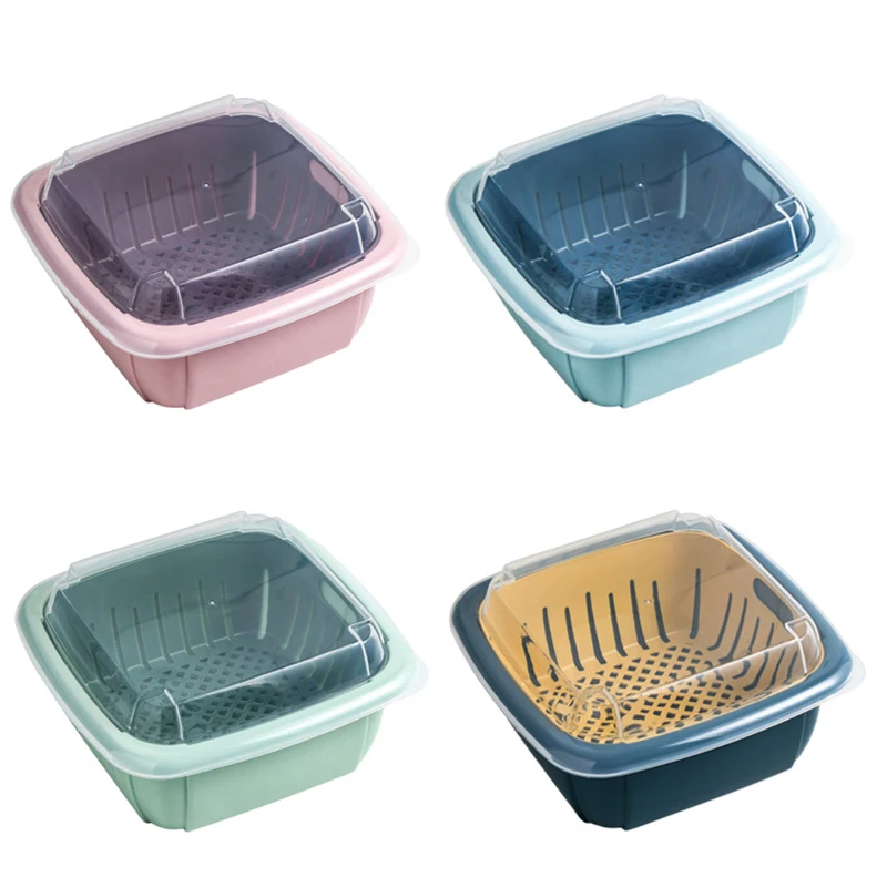 

3 in 1 Kitchen Colander Strainer Bowl Set with Lid Household Double-Layer Drain Basket Multifunction Storage Containers HANW88