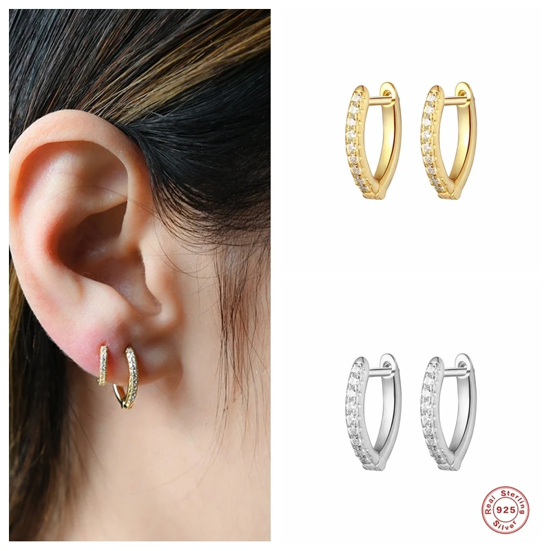 

Aide 925 стерлингового серебра, блестящее циркониевое овальные серьги-кольца для женщин подарок для девочек с украшением в виде кристаллов с м...