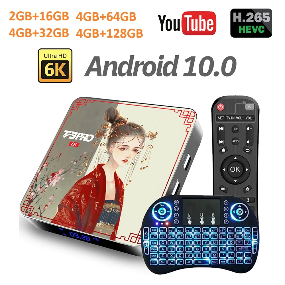 

Latest T3 Pro Android TV Box Ultra HD 6K Wifi BT 4GB 64G 128G Play Store Very Fast Set Top Box H.265 TV Receiver Support YouTube