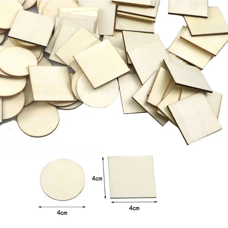 

100pcs Blank Round Square Natural Wooden Slices Discs DIY Crafts Wedding Party Scrapbooking Embellishment