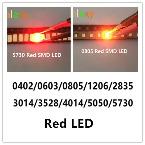 100 шт. SMD 0402 0603 0805 2835 3528 1206 5050 5730 3014 4014 светодиод красный светоизлучающий диод супер