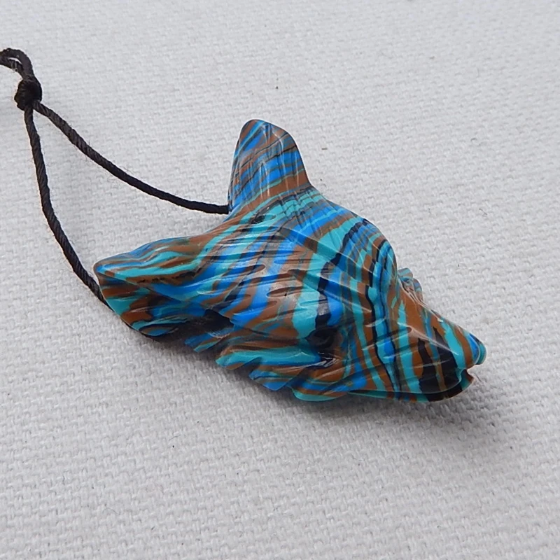 Sale 1Pcs Rainbow Jasper Handcarved Wolf Head Side Drilled Necklace Pendant 34x25x11mm 8.2g