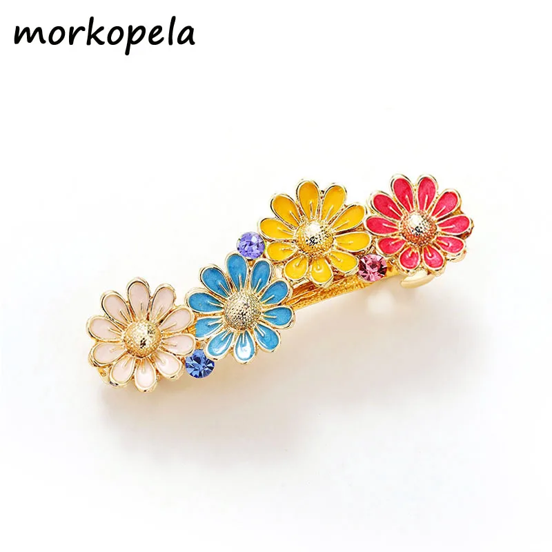 Morkopela Daisy Enamel Hair Clip Accessories Vinage Summer Style Pin Rhinestone For Women | Украшения и аксессуары