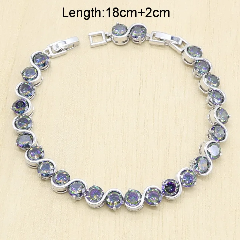 Набор украшений для женщин с геометрическим радужным цирконием серебряного