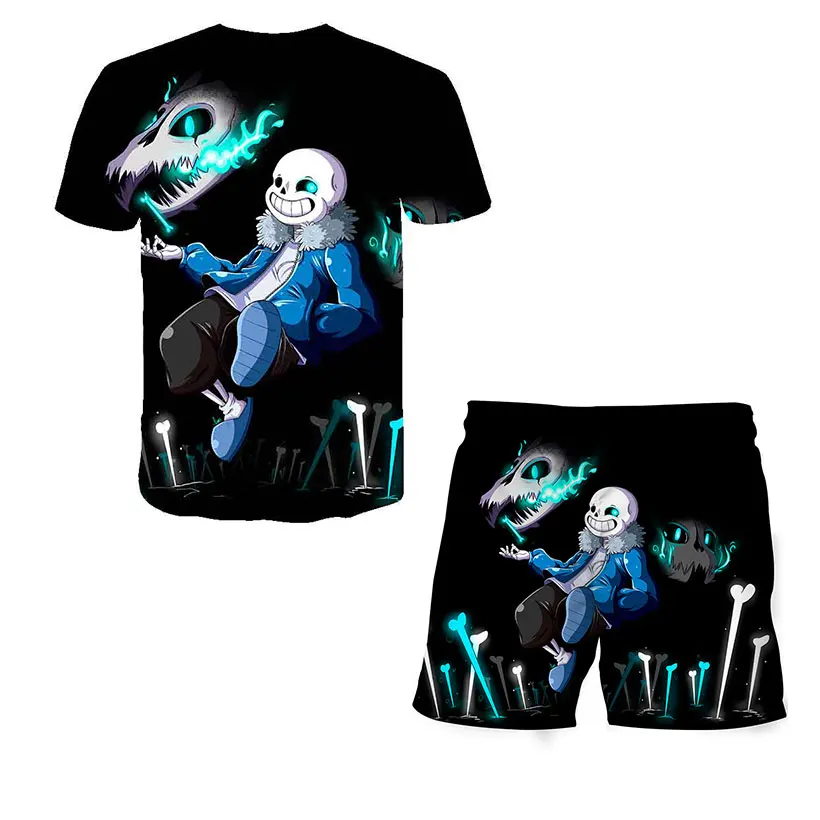 

Undertale-girls 3D Two Piece Set Short Sleeve T-shirt + Casual Beach Shorts Streetwear Two Piece Sets Summer swimming boy's suit