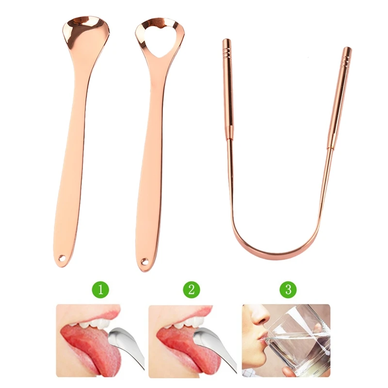 

3Pcs Stainless Steel Tongue Scraper Cleaner Metal Eco friendly Tongue Scraper
