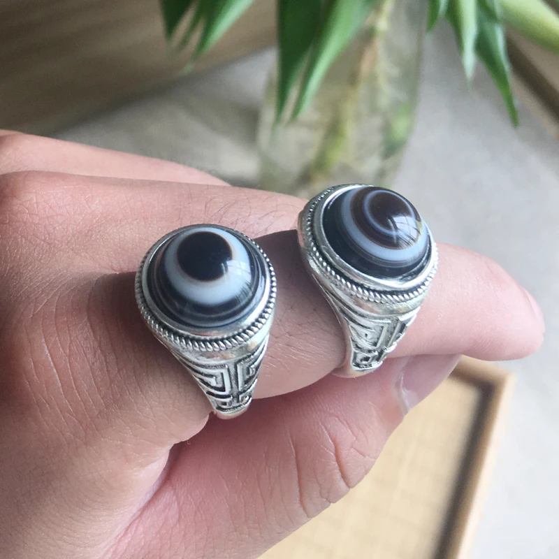 Уникальное кольцо из натурального агата dzi со стандартным серебром для мужчин