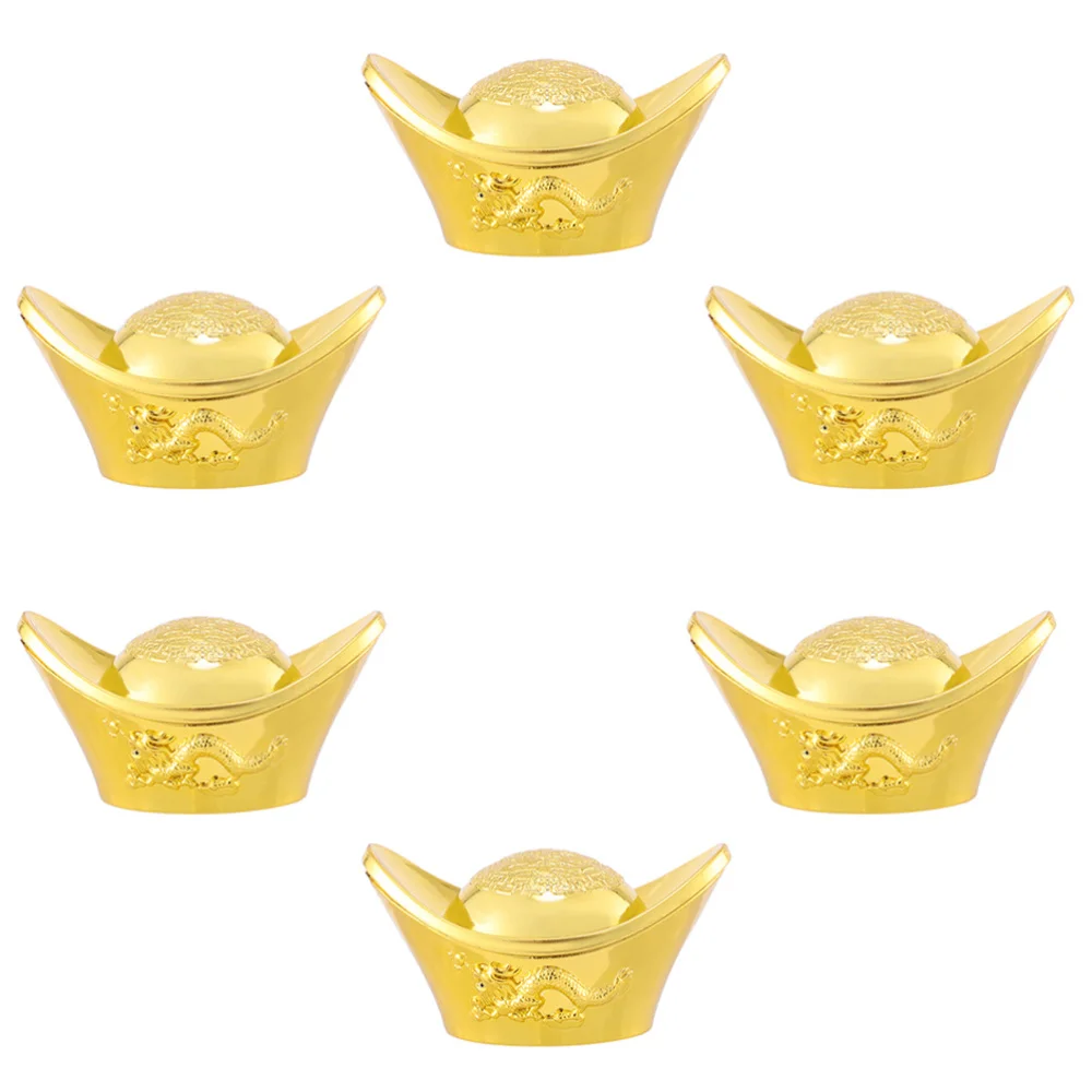 

6pcs Simulated Gold Ingots Decoration Desktop Ornaments Gold Ingot
