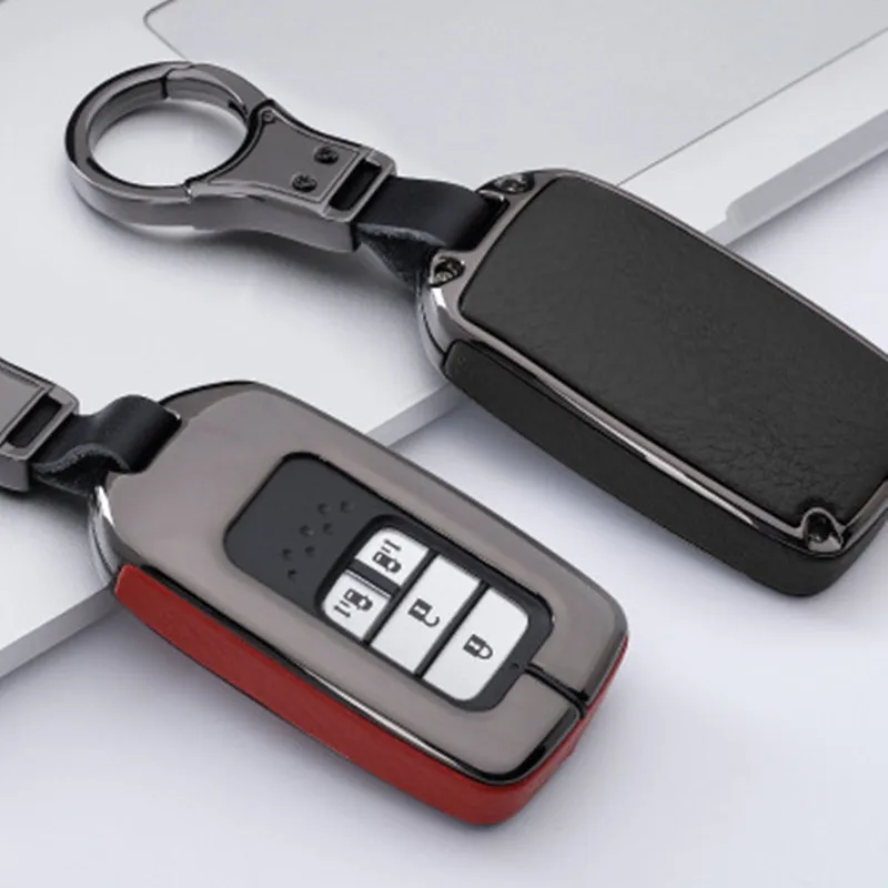 

Alloy leather Car Key Cover Case for Honda Hrv Civic 2017 Accord 2003-2007 Cr-v Freed Pilot Keychain Holder Car Styling