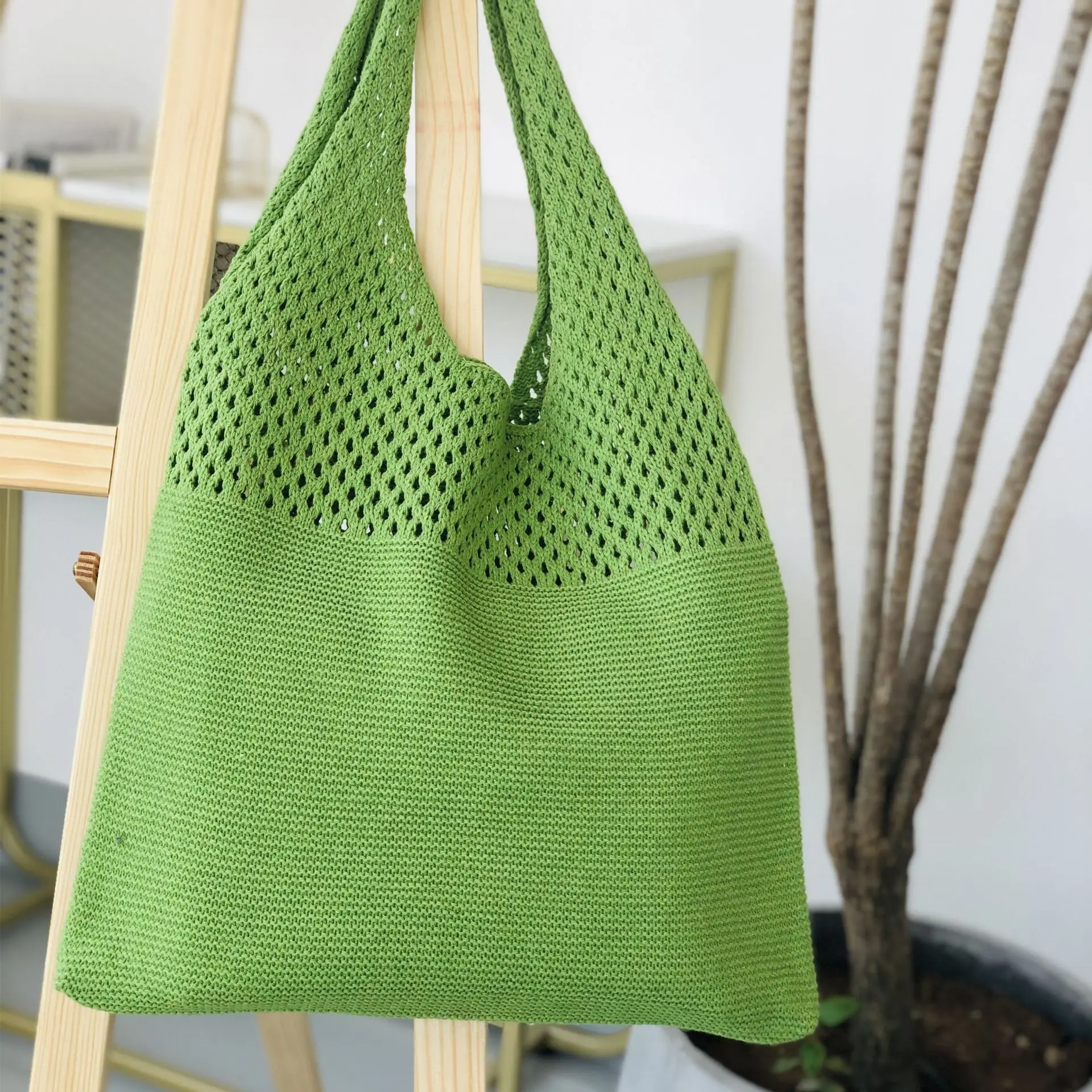 

Korean Same Style Chic Retro Hollow New Portable Shoulder Bag Knitted Bag Woolen Yarn Bag Big Bag