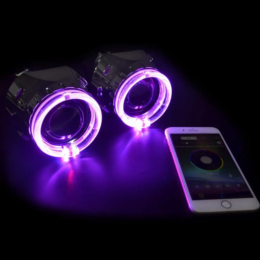 2 шт. hid Биксенон проектор объектив СВЕТОДИОДНЫЙ ангельские глазки комплект кожухов Bluetooth приложение управление RGB светодиодный ангельские глазки изменение цвета маска изменить
