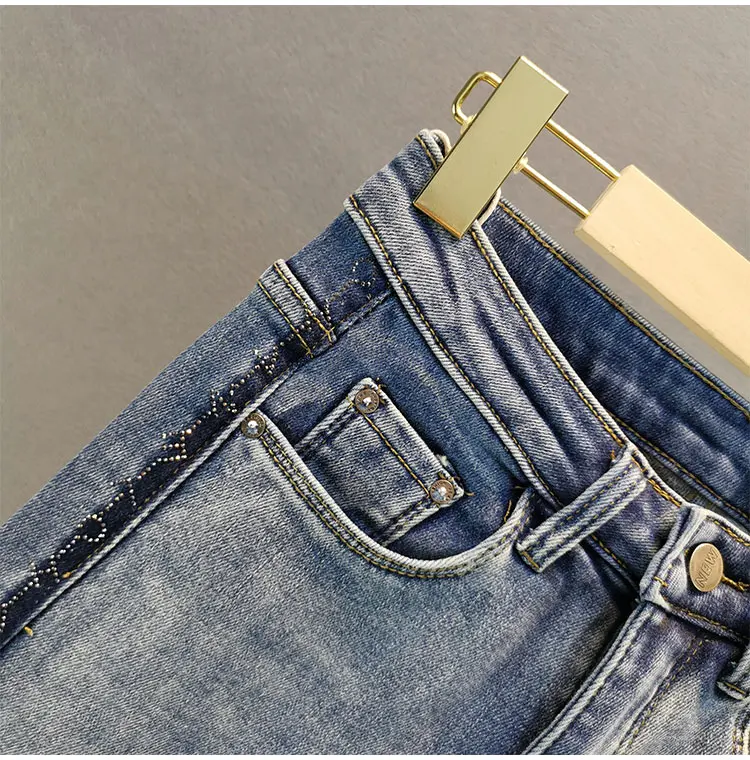 

Heavy Industry Hot Drilling Jeans for Women 2021 Spring Autumn New High Waist Jean Slim Cotton Elastic Skinny Pencil Pants Mujer