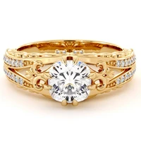retro gold color engraving hollow inlaid crystal zircon ring for women party jewelry female hand accessories size 5 11