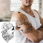 Водонепроницаемая Временная тату-наклейка с волчьим животным, большой черный флэш-тату, поддельные татуировки для мужчин и женщин