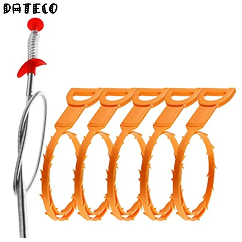 

6pcs Sewer Cleaning Brush Foldable Home Sink Tub Toilet Dredge Pipe Metal Tools Creative Bathroom Kitchen kitchen Accessories