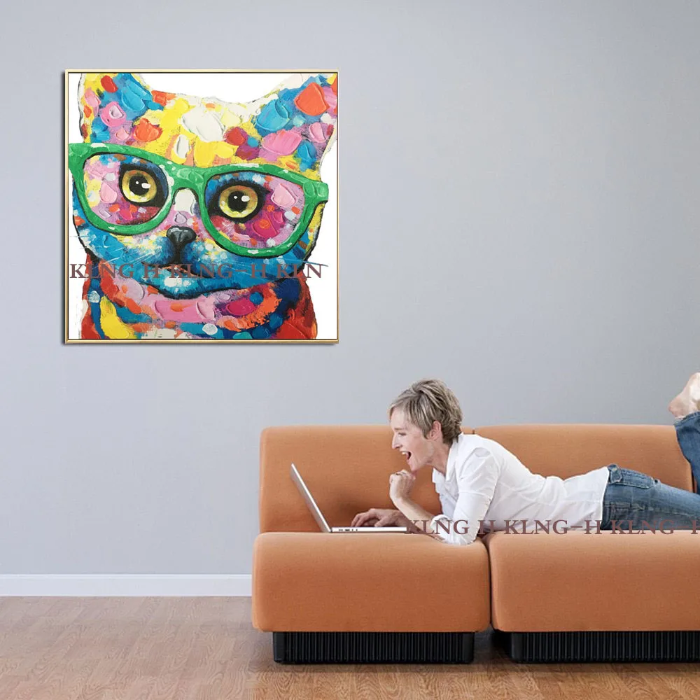 Gato sin Марко кон gafas pintura al óleo сравнил с cuadro en lienzo abstracto hecho a mano motherno para sala de estar decoracio |