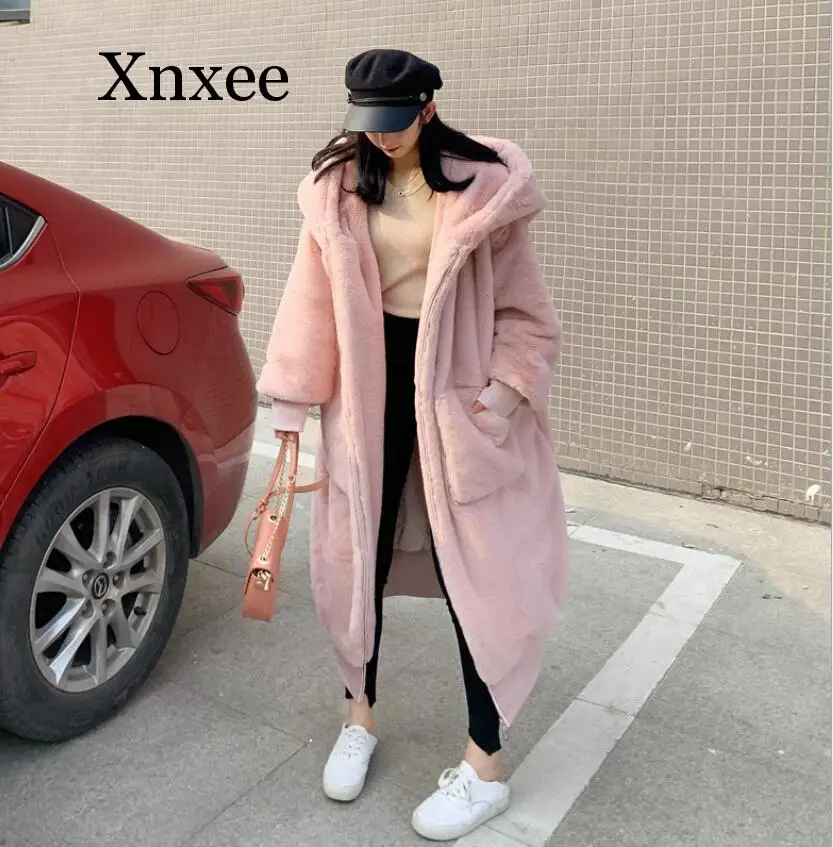 Oversize Winter Faux Fur Coat Women Parka Long  Faux Fur Jacket Coats Hoodies Loose Winter Outwear casaco feminino army green