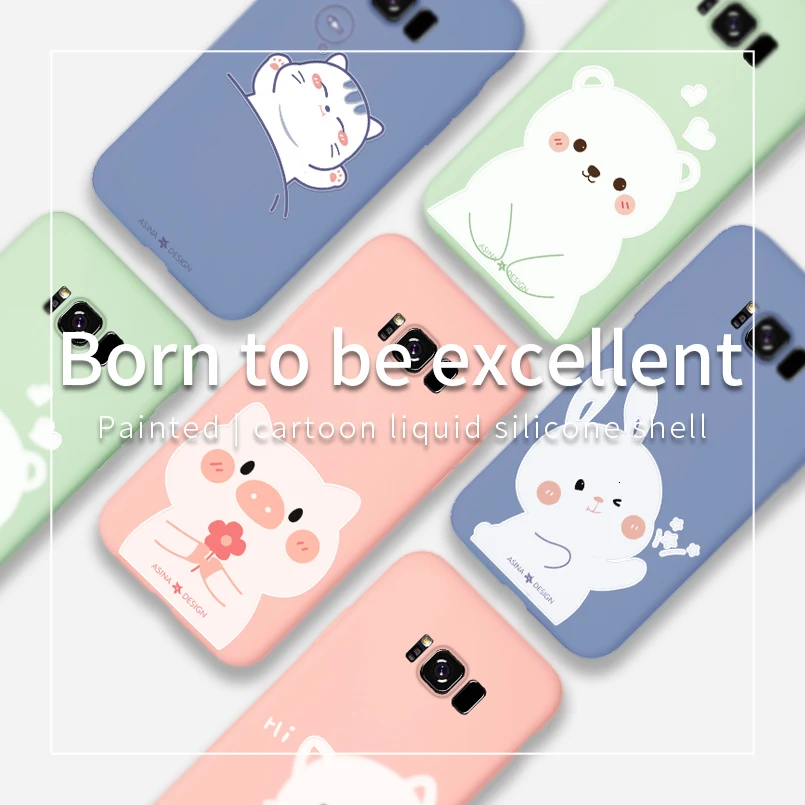 Милый чехол из жидкого силикона с картунами для Samsung Galaxy S8 S9 S10 Plus прозрачный чехол Funda Capas on.