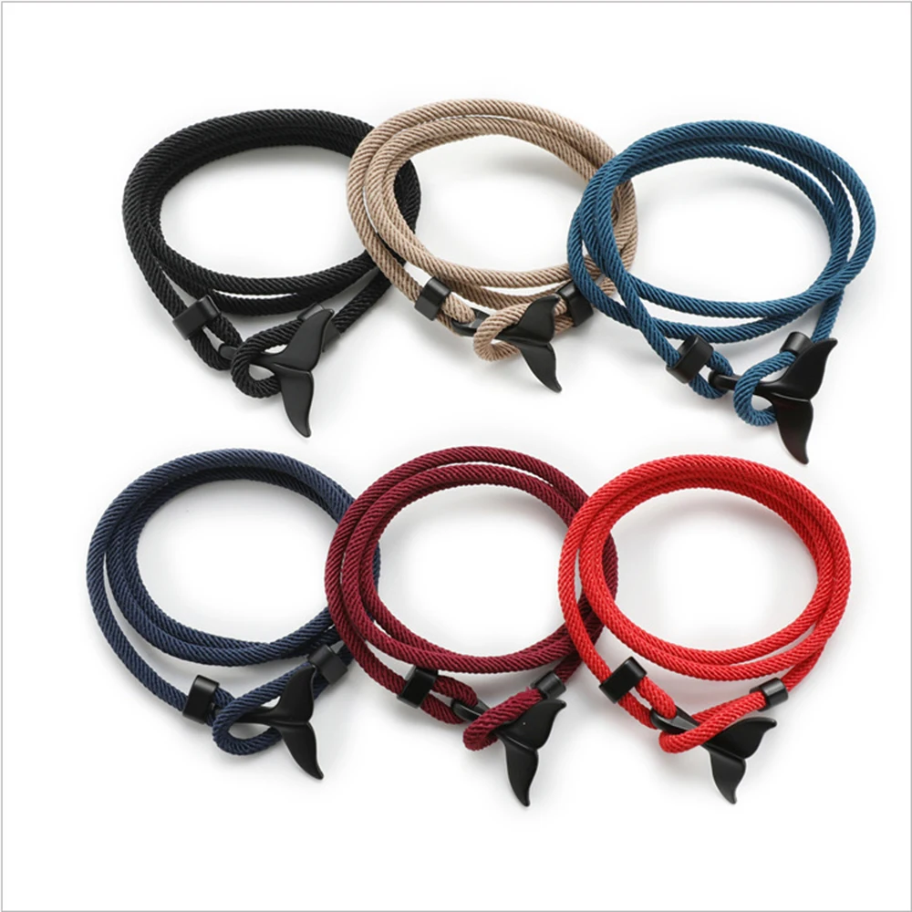 

New Fashion Simple Whale Tail Hand-Woven Hand Rope Double Live Buckle Adjustable Tide Wild Gift