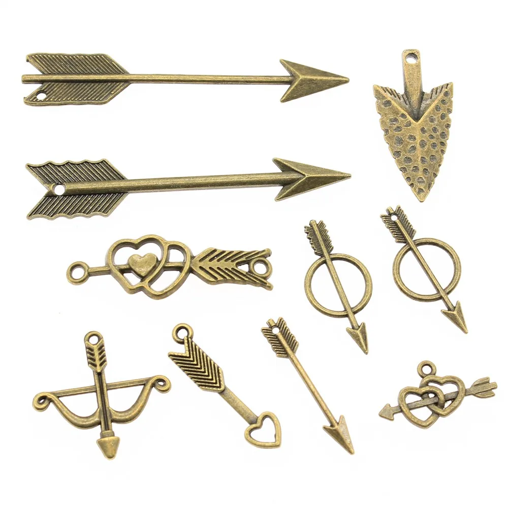 

WYSIWYG 40g Antique Bronze Color Zinc Alloy Random Mix Styles Arrow Charms DIY Handmade Craft For Jewelry Making