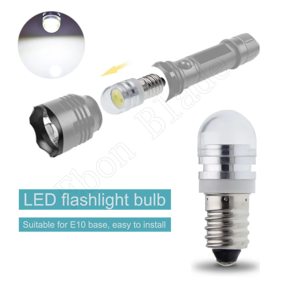 Фото 2PCS LED Torch Lights Bulb  6V DC 2 Watt 2W E10 1447 Screw Mini Led Bulbs 6000K White Replacement Flashlight Bulb Work Lamp №4
