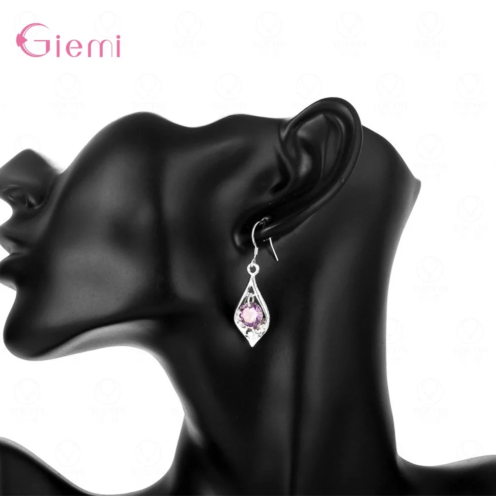 

Classic 925 Sterling Silver Water Drop Earrings Purple Crystal Pendant Dangle Long Earring Women Jewelry Decoration For Wedding
