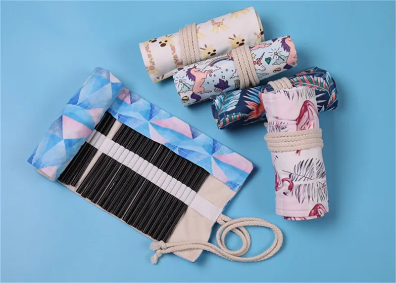 Cute Roll Pencil Case 36/48/72 Holes Penal Large Unicorn Flamingo Pencilcase for Boys Girls Pen Bag Stationery Kit Box Supplies
