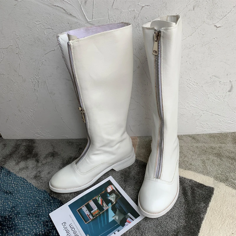 Botas Mujer/кожаные ботинки на молнии женские ботинки на низком каблуке Женская обувь на платформе женские ботинки до середины икры г. Zapatos De Mujer