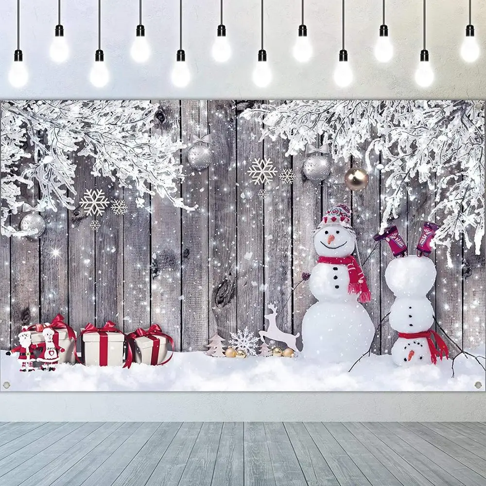 

Xmas Backdrop Wood Winter Snowman Photography Background Christmas New Year Party Decoration Newborn Photo Booth Props