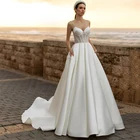 Привлекательные Свадебные платья цвета слоновой кости, 2021, с V-образным вырезом, без рукавов, блестками, женское ТРАПЕЦИЕВИДНОЕ свадебное платье принцессы, индивидуальный пошив