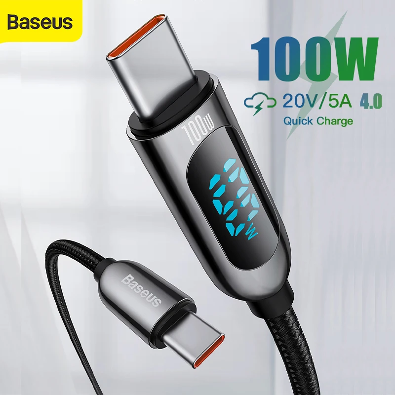 

Baseus 100W Type-C To Type-C Data Cable Display PD Fast Charger Cord 5A Type-c Cable For Xiaomi redmi note 10 Huawei Mate 40 Pro